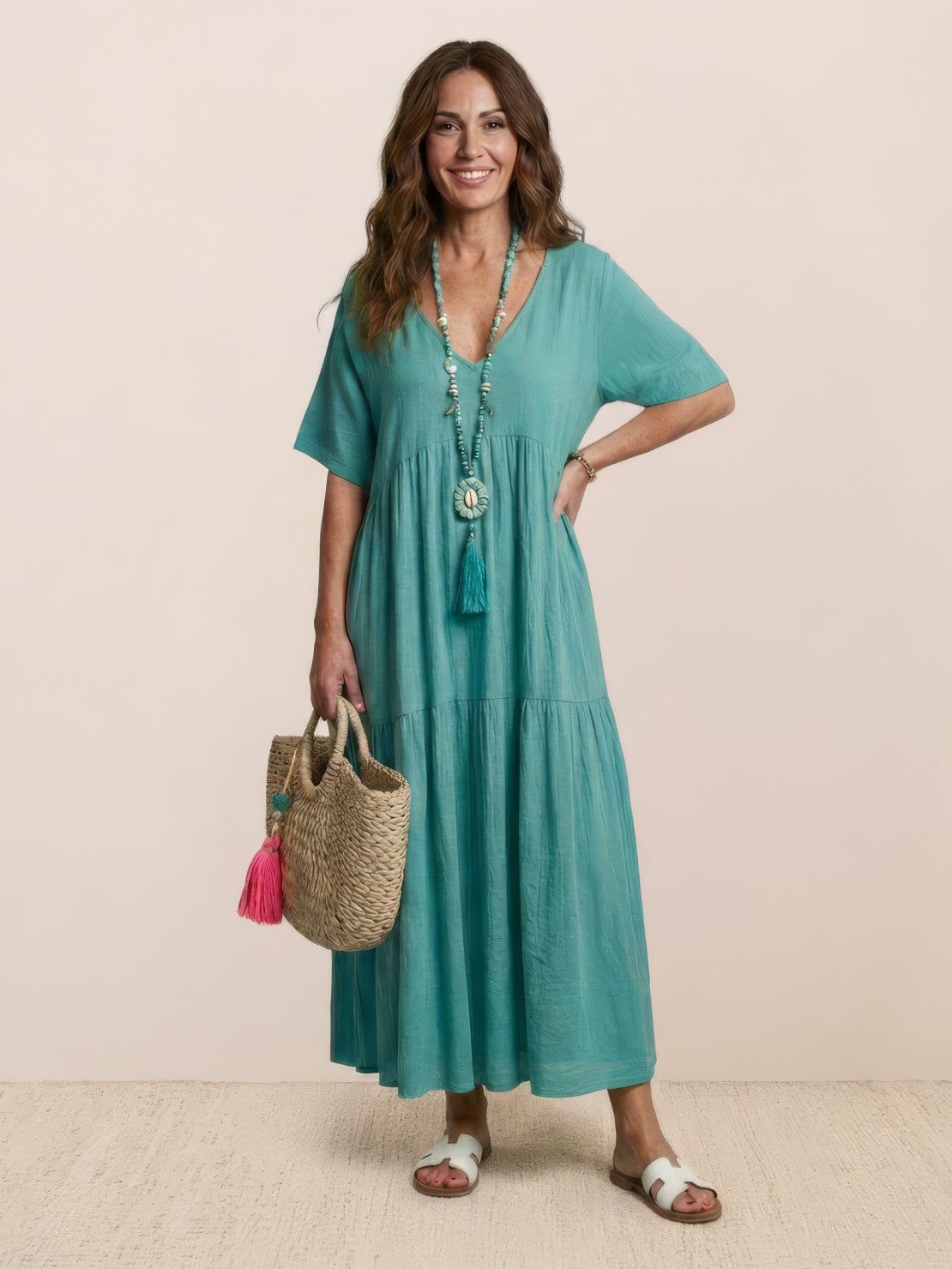 Willow | Terracotta Women's Boho V Neck Tiered Maxi Dress