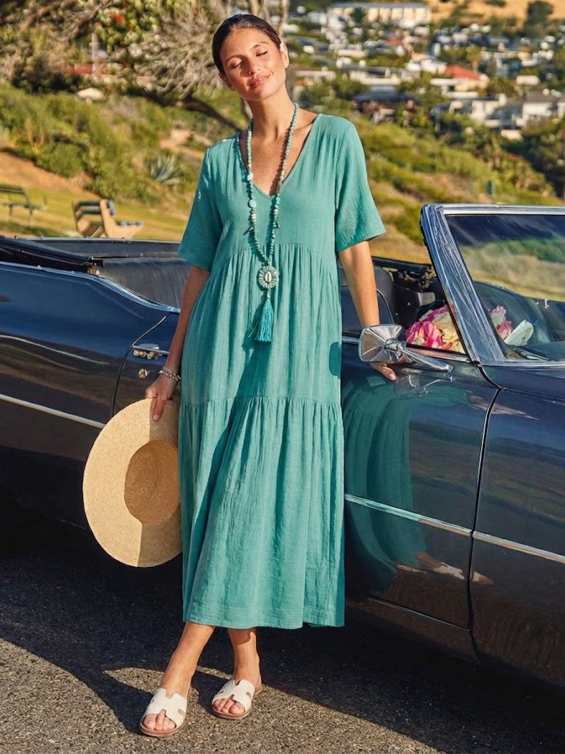 Willow | Terracotta Women's Boho V Neck Tiered Maxi Dress