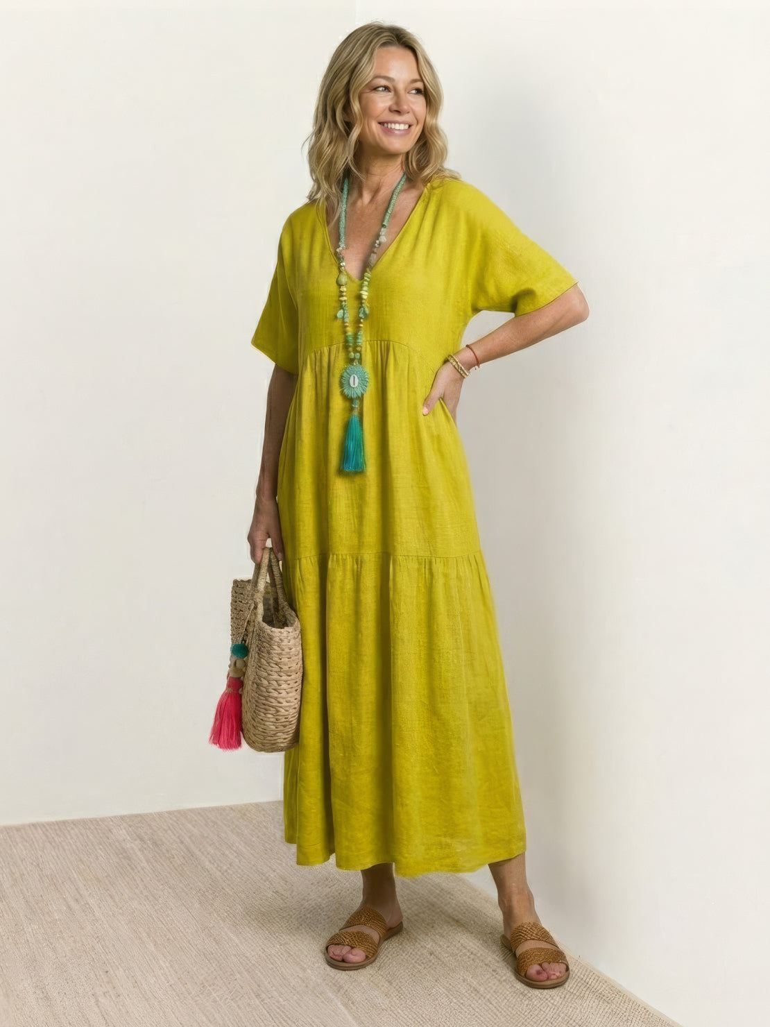 Willow | Terracotta Women's Boho V Neck Tiered Maxi Dress