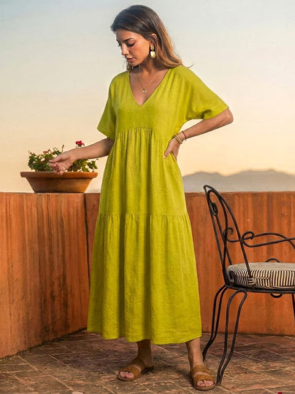 Willow | Terracotta Women's Boho V Neck Tiered Maxi Dress