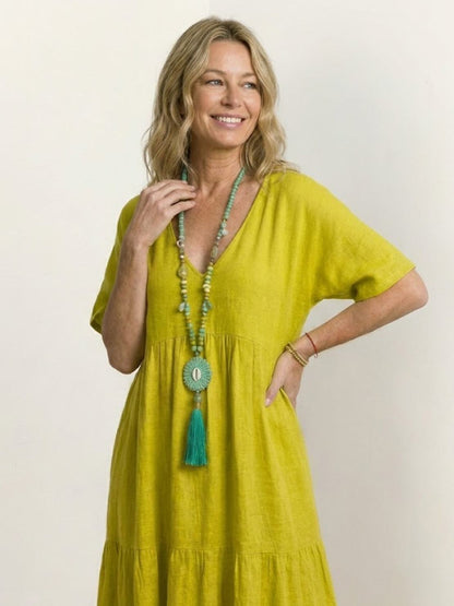 Willow | Terracotta Women's Boho V Neck Tiered Maxi Dress