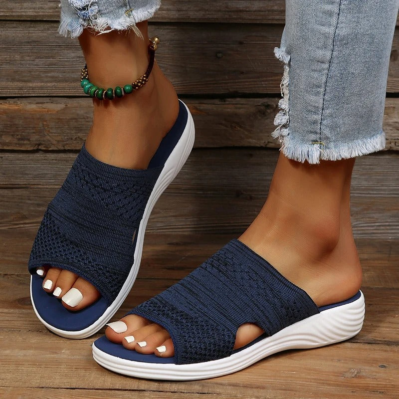 Evelyne | Women's Orthopedic Navy Blue Slip On Slide Sandals