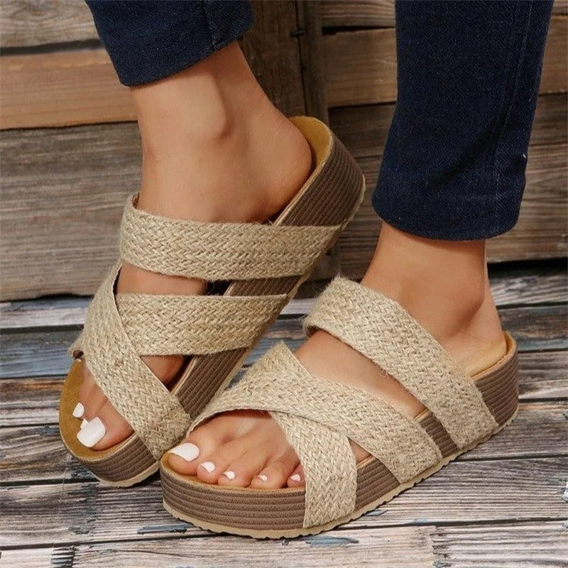 Calantha | Brown Woven Strap Orthopedic Platform Sandals