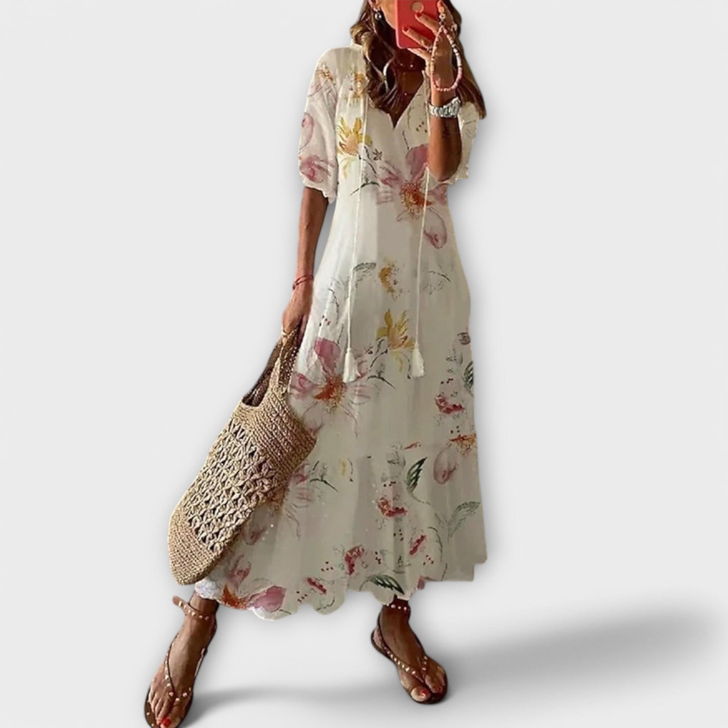 Calista | Blue Patterned Elegant Maxi Dress