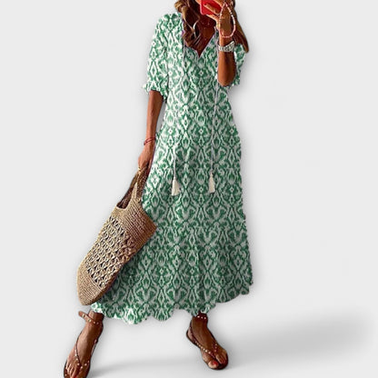 Calista | Blue Patterned Elegant Maxi Dress