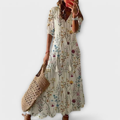 Calista | Blue Patterned Elegant Maxi Dress