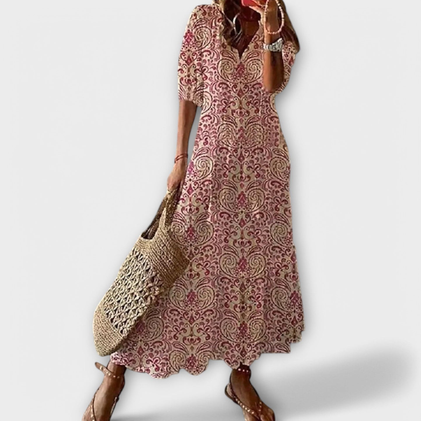Calista | Blue Patterned Elegant Maxi Dress