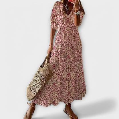 Calista | Blue Patterned Elegant Maxi Dress