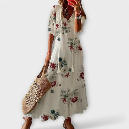 Calista | Blue Patterned Elegant Maxi Dress