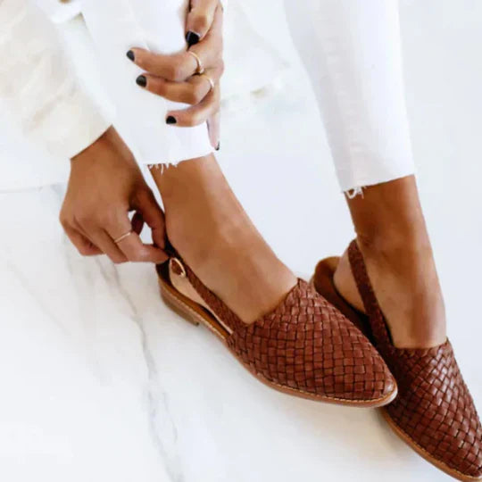 Aria | Tan Woven Artisan Crafted Flat Sandals