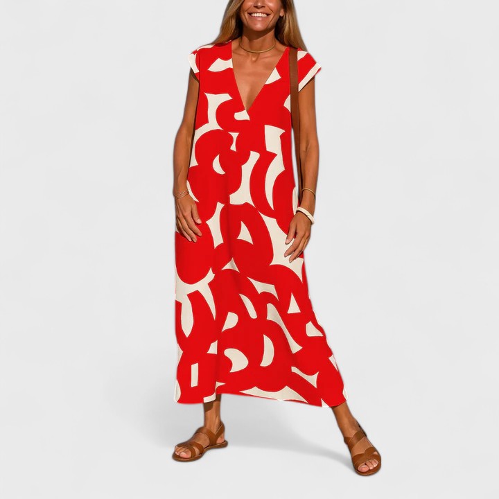 Astrid | Elegant Black & White Flowing V-Neck Dress