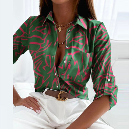 Calantha | Exquisite Cropped Blue Printed Blouse with 3/4 Sleeves
