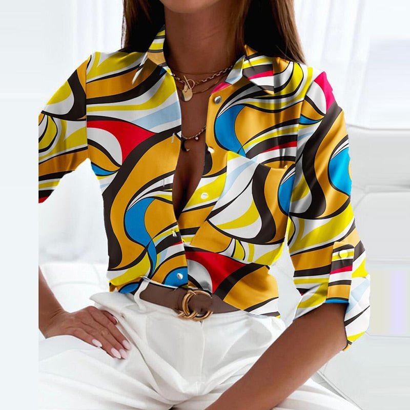 Calantha | Exquisite Cropped Blue Printed Blouse with 3/4 Sleeves