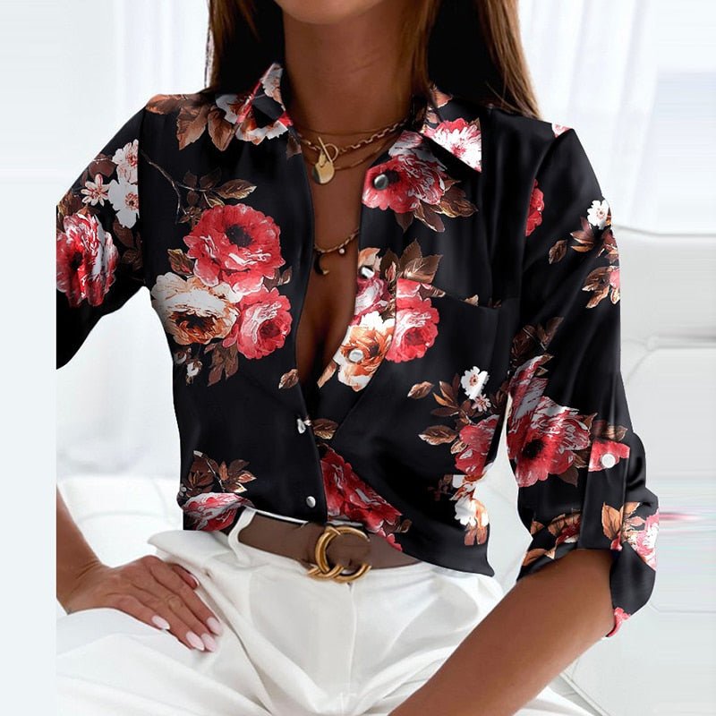 Calantha | Exquisite Cropped Blue Printed Blouse with 3/4 Sleeves