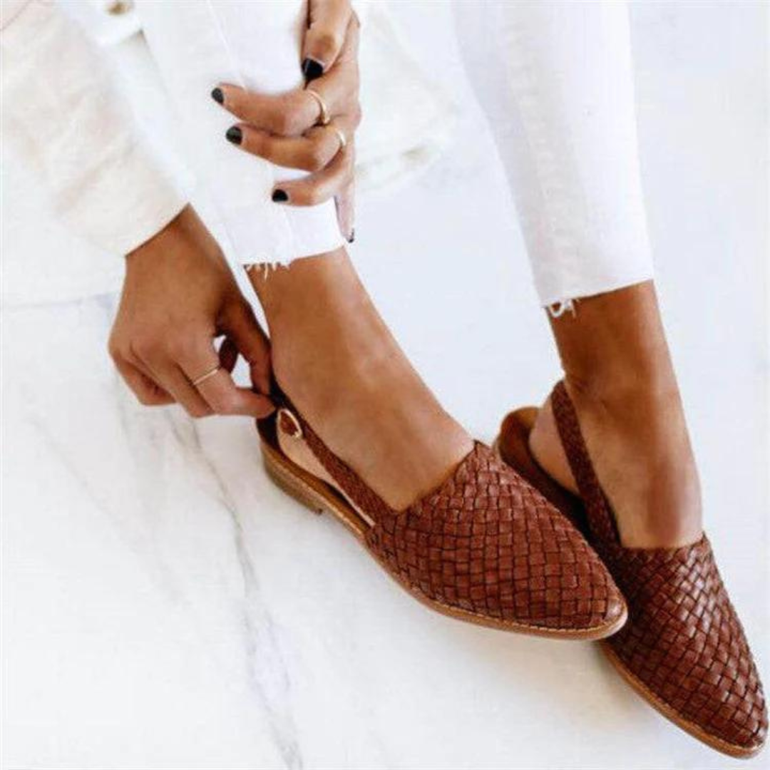 Alethea | Women's Slip On Woven Flat Loafers in Brown