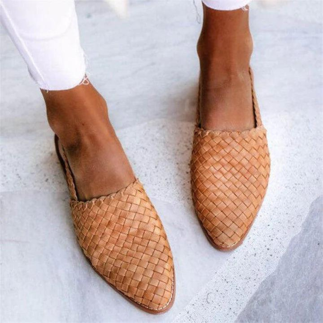Alethea | Women's Slip On Woven Flat Loafers in Brown