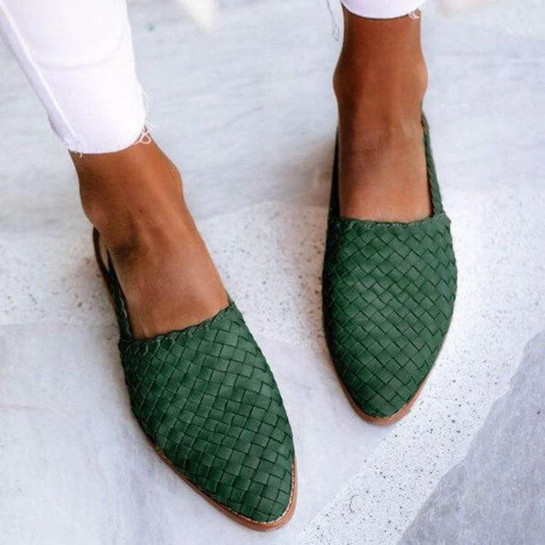 Alethea | Women's Slip On Woven Flat Loafers in Brown