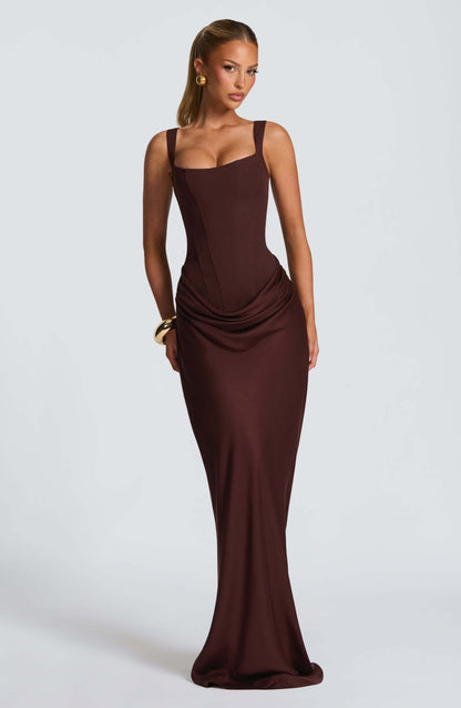 Emmeline | Women's Sleeveless Bodycon Maxi Wedding Guest Dress in Burgundy