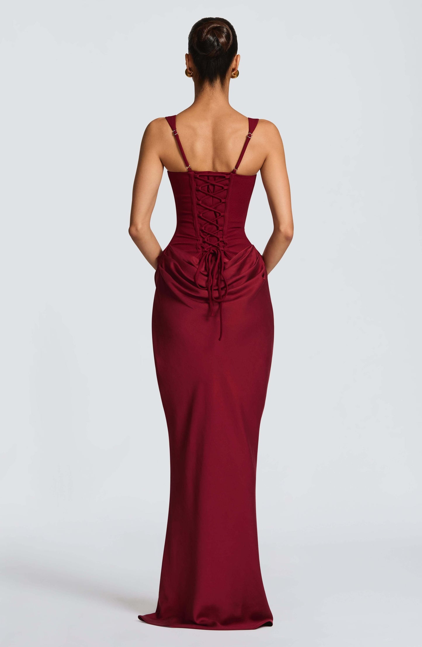Emmeline | Women's Sleeveless Bodycon Maxi Wedding Guest Dress in Burgundy