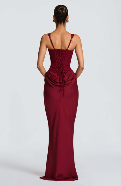 Emmeline | Women's Sleeveless Bodycon Maxi Wedding Guest Dress in Burgundy