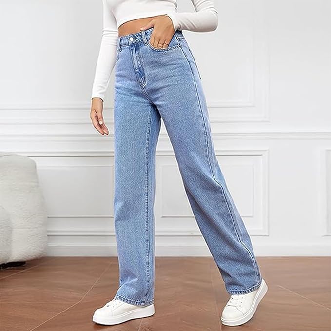 Astrid | Women's High Waist Wide Leg Light Blue Denim Jeans