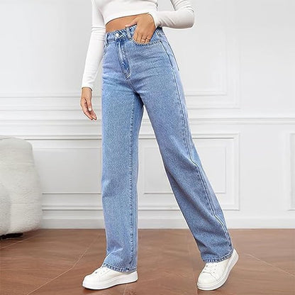 Astrid | Women's High Waist Wide Leg Light Blue Denim Jeans