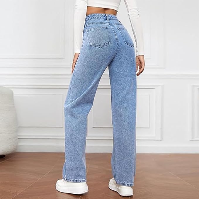 Astrid | Women's High Waist Wide Leg Light Blue Denim Jeans