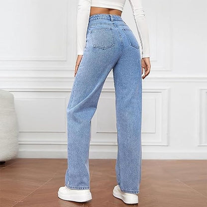 Astrid | Women's High Waist Wide Leg Light Blue Denim Jeans