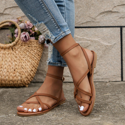 Calista | Women's Tan Strappy Flat Orthopedic Casual Sandals