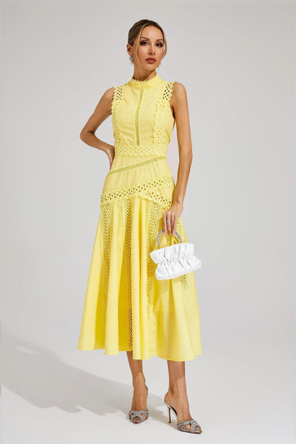 Allegra | Women's Sleeveless Lace Midi Yellow Wedding Guest Dress
