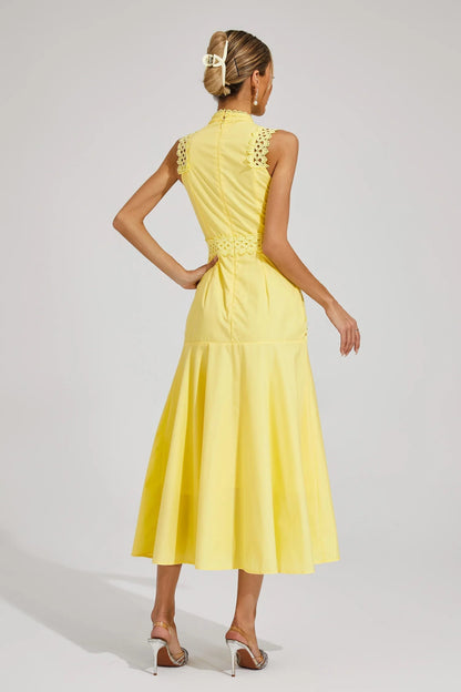 Allegra | Women's Sleeveless Lace Midi Yellow Wedding Guest Dress