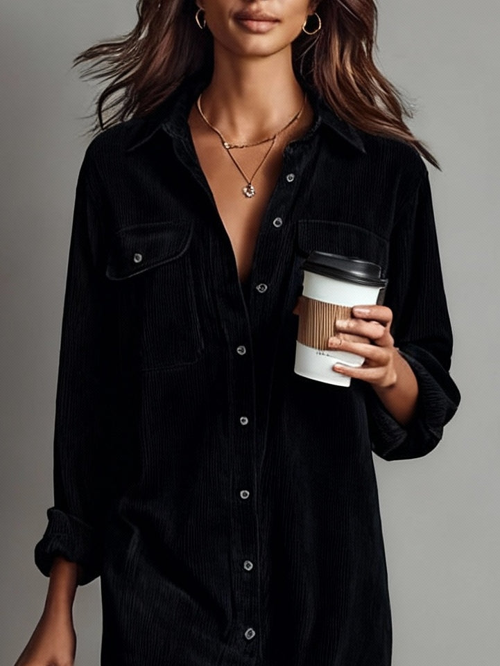 Alethea | Women's Button Front Long Sleeve Corduroy Midi Dress