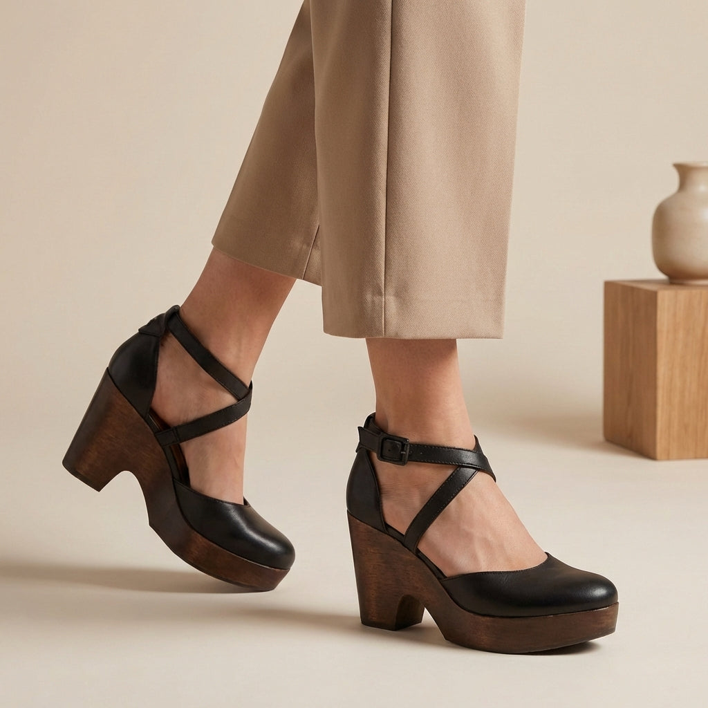 Astrid | Women's Black Block Heel Strap Platform Heels