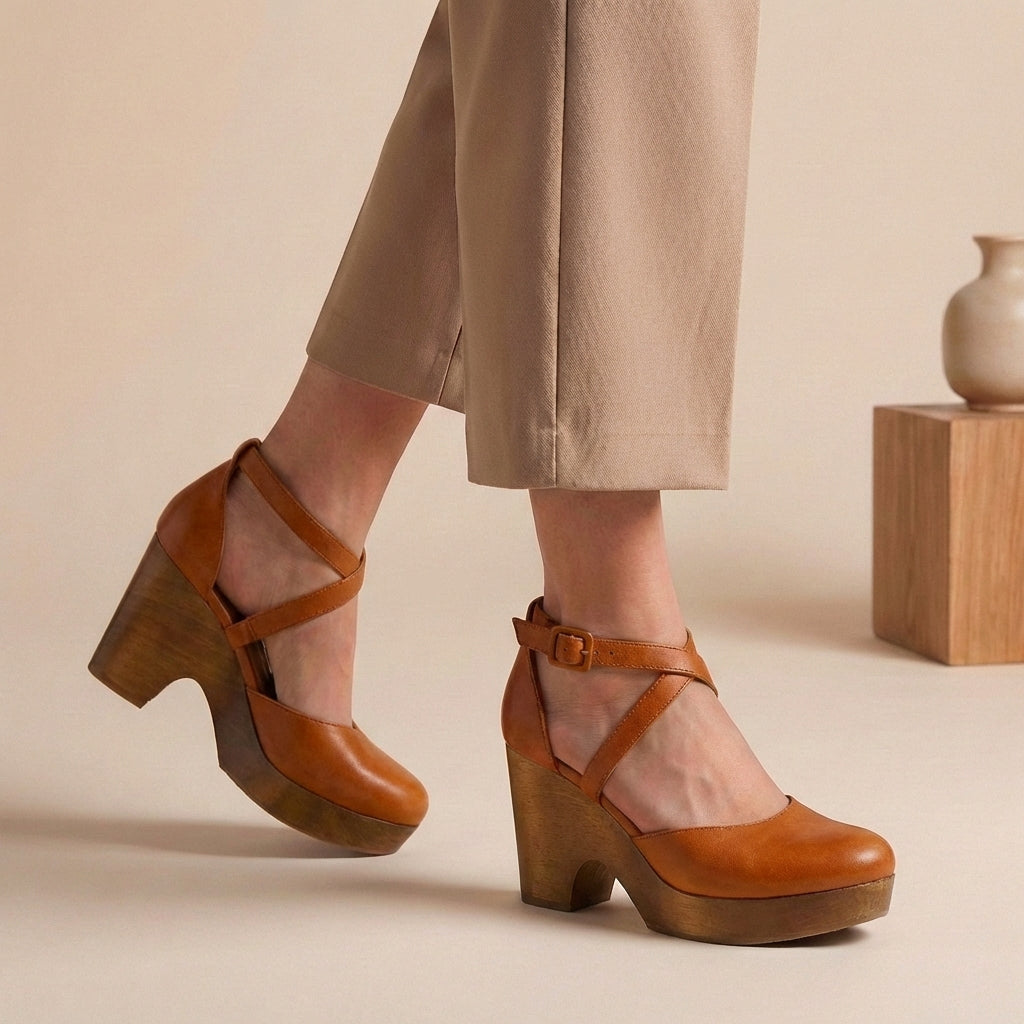 Astrid | Women's Black Block Heel Strap Platform Heels