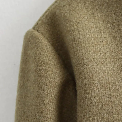 Alethea | Women's Cropped Beige Button Front Bomber Jacket