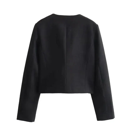 Alethea | Women's Cropped Beige Button Front Bomber Jacket