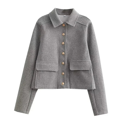 Aurelia | Women's Cropped Dark Navy Button Front Bomber Jacket