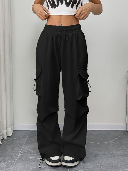 Astrid | Women's Wide Leg Cargo Pocket Drawstring Pants in White