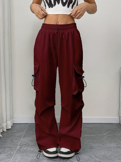 Astrid | Women's Wide Leg Cargo Pocket Drawstring Pants in White