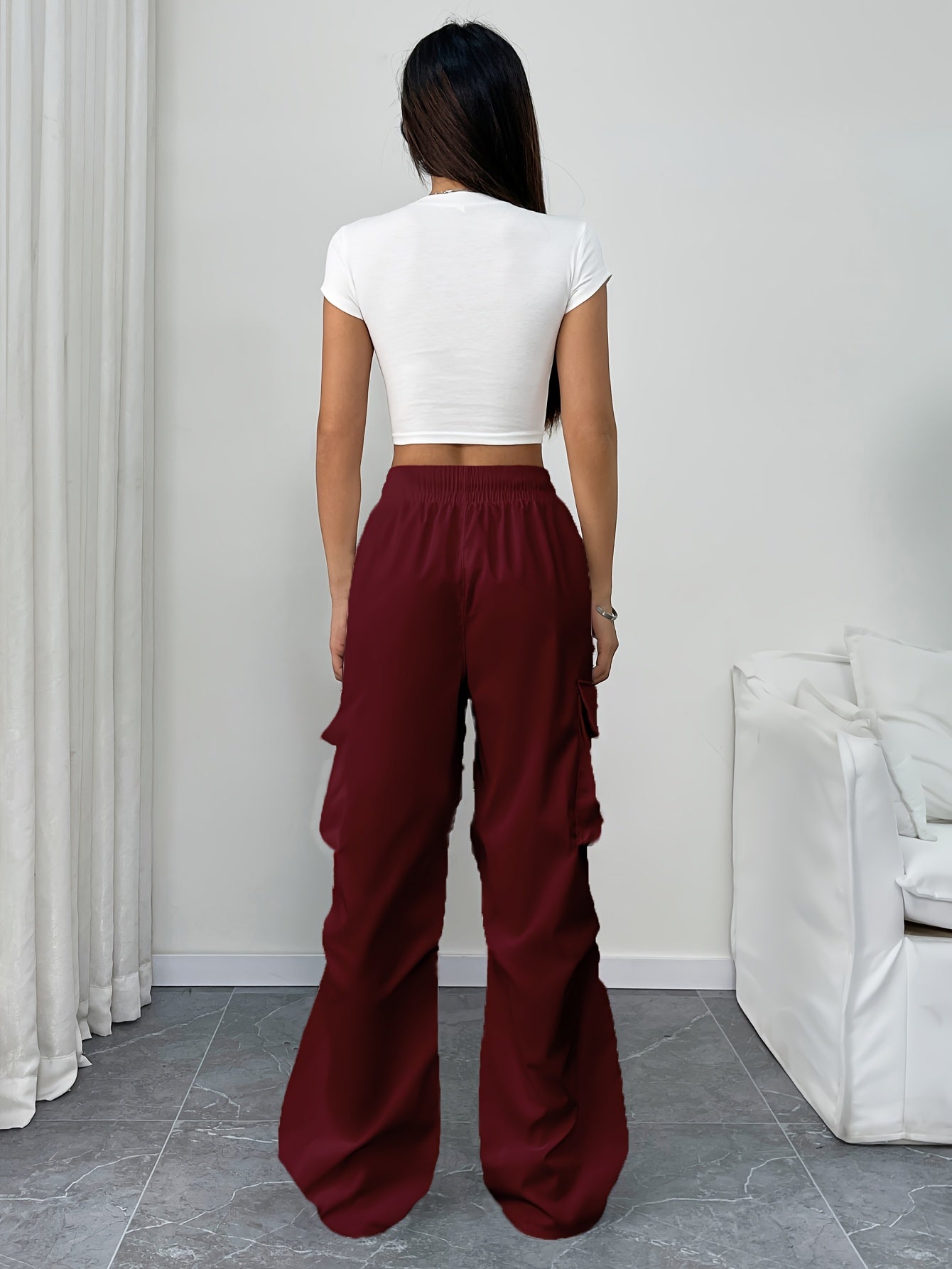 Astrid | Women's Wide Leg Cargo Pocket Drawstring Pants in White