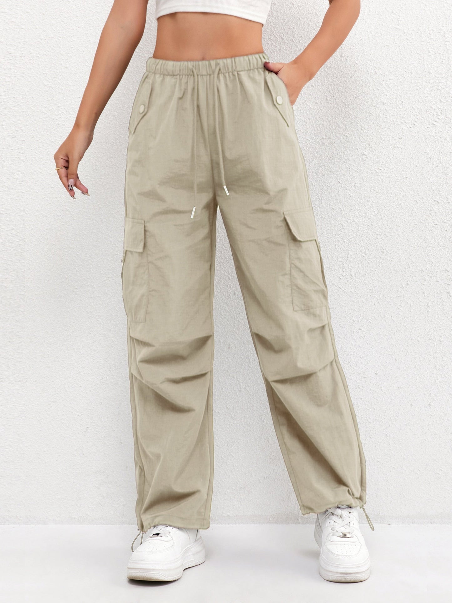 Astrid | Women's Soft Blush Cargo Pocket Drawstring Casual Pants