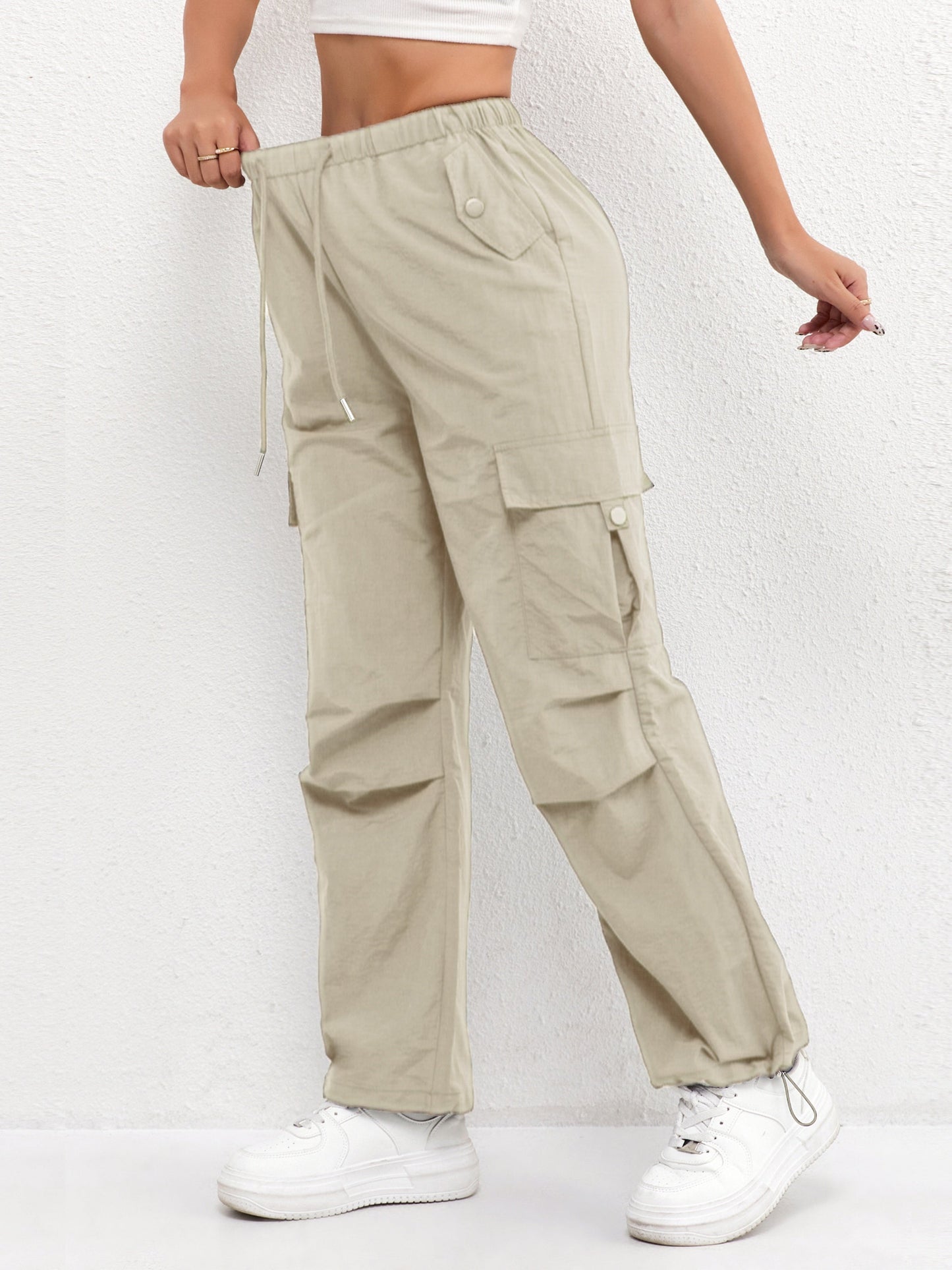 Astrid | Women's Soft Blush Cargo Pocket Drawstring Casual Pants