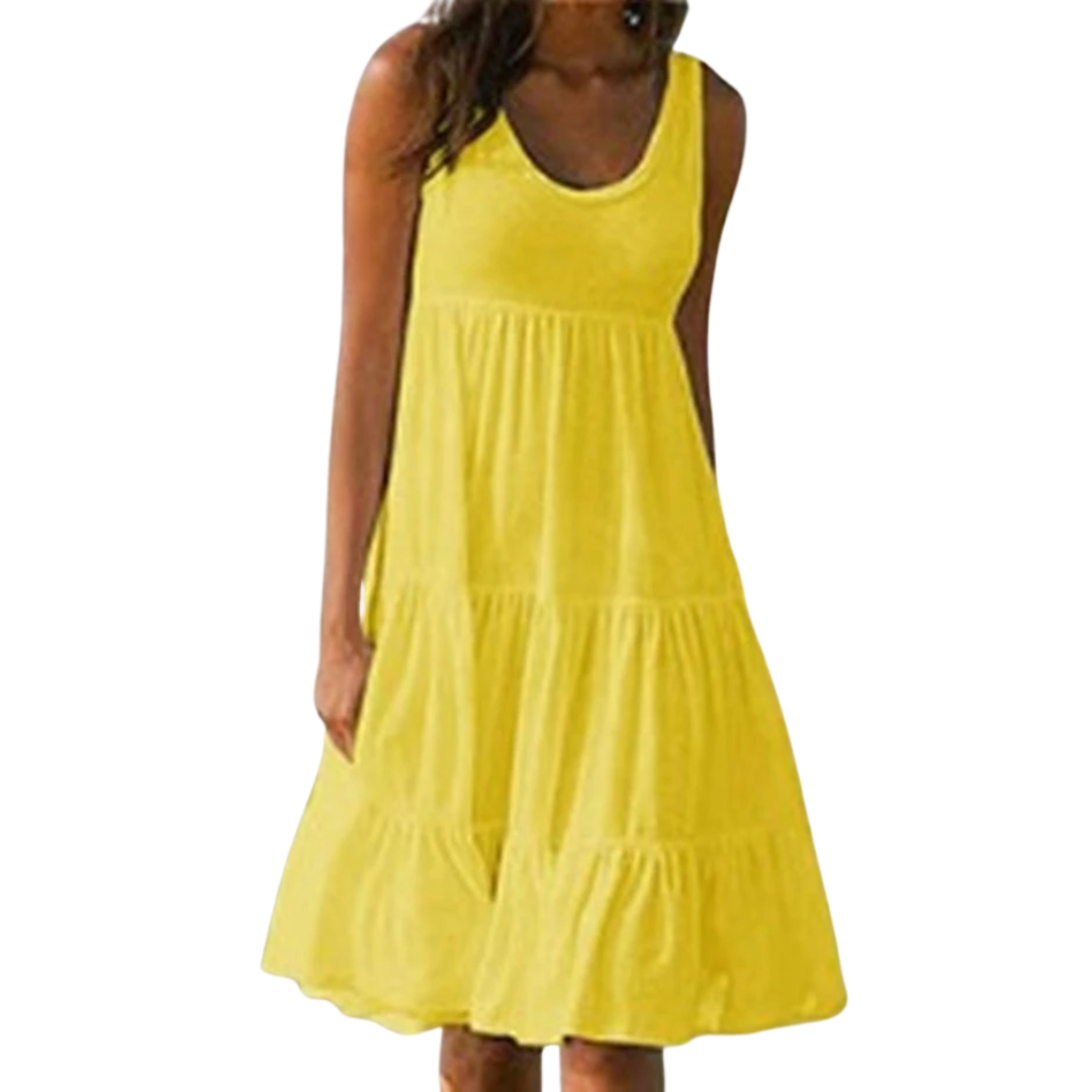 Astrid | Women’s Boho Sleeveless Tiered Midi Dress in White Linen