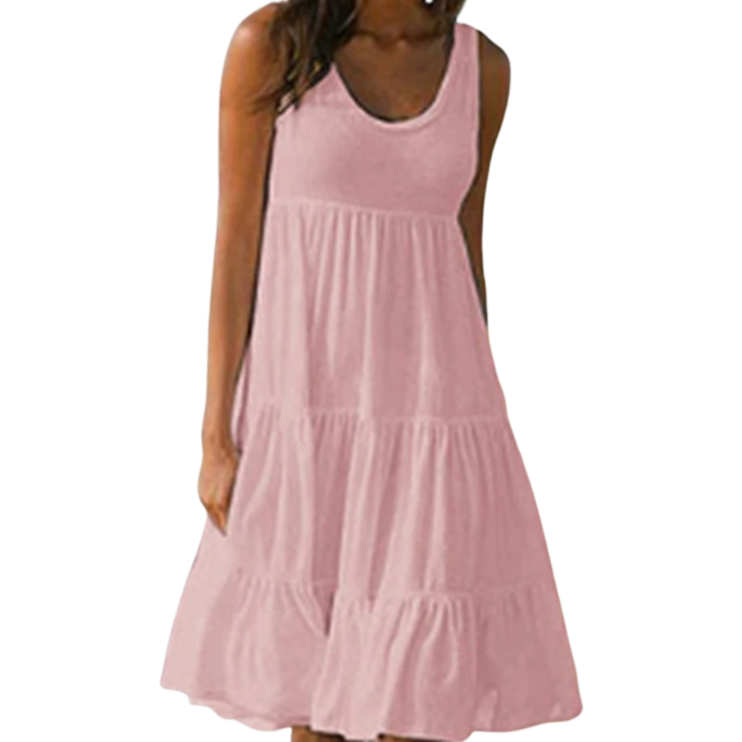 Astrid | Women’s Boho Sleeveless Tiered Midi Dress in White Linen