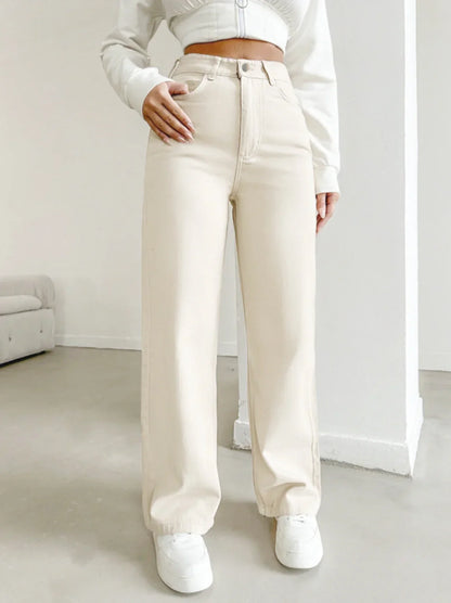 Astrid | Women's High Waist Cream Straight Leg Pants
