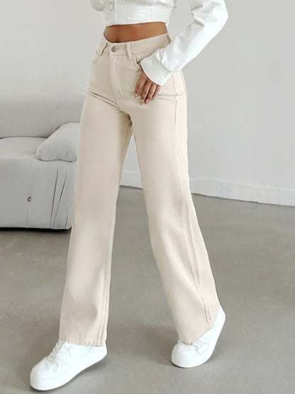Astrid | Women's High Waist Cream Straight Leg Pants
