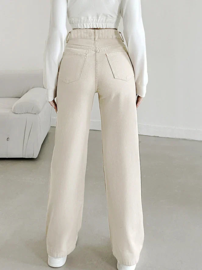 Astrid | Women's High Waist Cream Straight Leg Pants