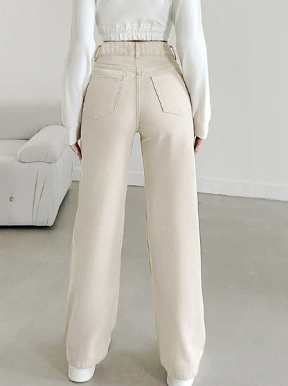 Astrid | Women's High Waist Cream Straight Leg Pants