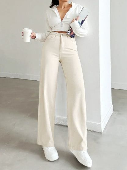 Astrid | Women's High Waist Cream Straight Leg Pants