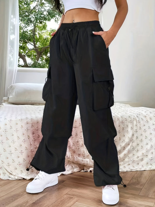 Astrid | Women's Wide Leg Cargo Pocket Casual Pants - Black